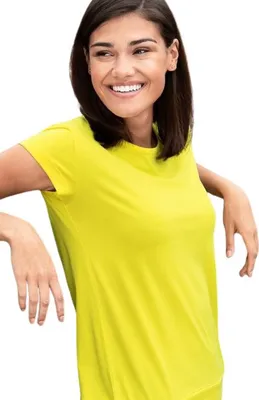 Produktbild von Lose sitzendes Damen-T-Shirt, 100% Baumwolle, unbedruckt, einfarbig, 150g/m2, Farbe zitronengelb, Größe S