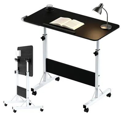 Produktbild von Höhenverstellbarer Schreibtisch mit Rollen, Kleiner Schreibtisch Klappbar 84x40cm Höhe 67-95 cm, Beistelltisch Höhenverstellbar, Mobiler Computertisch für Homeoffice, Stehpult Kleiner, Schwarz