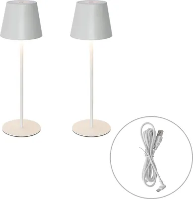 Produktbild von Set mit 2 Tischleuchten Weiß mit Dimmer und wiederaufladbar Murdock