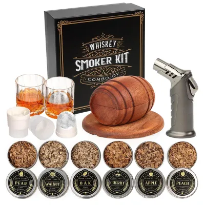Whisky Smoker Kit mit Fackel, 6 Holzspäne, 2 Gläser, 2 Eisballformen