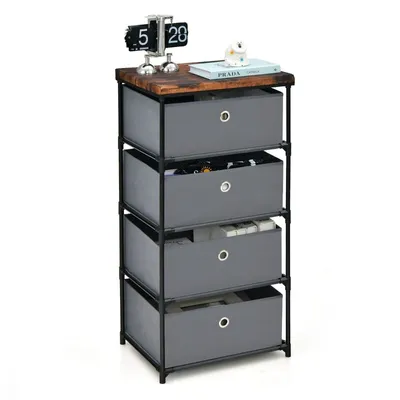 Immagine prodotto di Costway Comodino Costway - con cassetti in tessuto - tavolino - camera da letto - soggiorno - struttura in metallo - grigio
