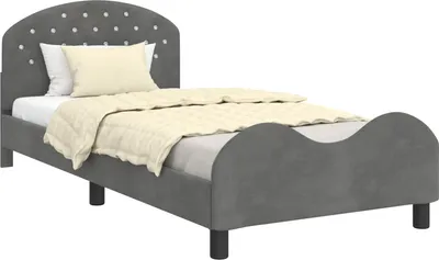 Image de vidaXL Sommier de lit d'enfant avec tête de lit gris foncé 90 x 190 cm velours