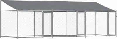 Image de vidaXL Enclos pour chiens avec toit et portes Gris 6x2x2 m Acier galvanisé