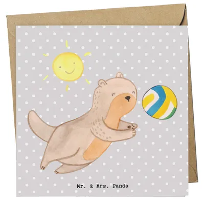 Produktbild von Mr. & Mrs. Panda Glückwunschkarte Otter Beachvolleyball - Grau Pastell - Geschenk, Grußkarte, Volleyballturnier, Volleyball, anlasskarte, Klappkarte, doppelkarte, Sport