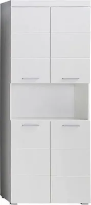 Produktbild von trendteam wysoka szafka łazienkowa Amanda biała melamina/biały wysoki połysk głęboko tłoczona 73 x 190 x 31 cm