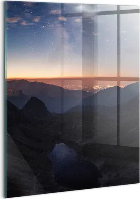 Produktbild von Designer Glasbild - Wandbild - Glas Bild - 60x80 cm - Berge Bei Sonnenuntergang