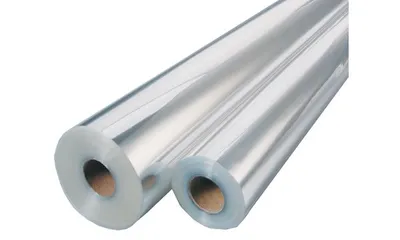 Two rolls of clear plastic film on a white background.