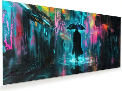 Produktbild von Glasbild 100x50cm in XXL für Wohnzimmer, Schlafzimmer Motiv Regen bei Nacht