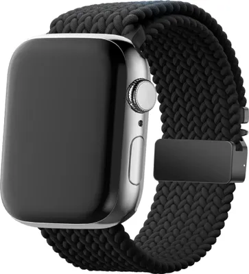 Produktbild von Bandz Geflochtenes Nylonband mit Parachute-Verschluss - passend für Apple Watch Series 1/2/3/4/5/6/7/8/9/10/11/SE/Ultra - iWatch Nylonband für große Größen: 44mm/45mm/46mm/49mm (schwarz)