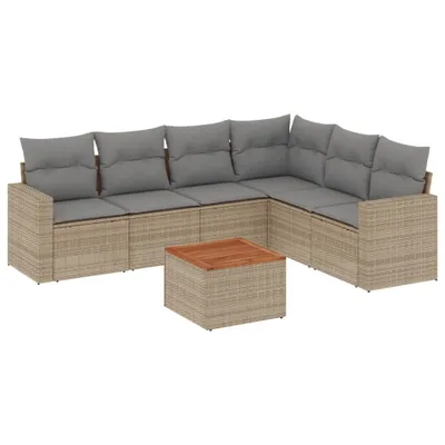 Produktbild von vidaXL 7-tlg. Garten-Sofagarnitur mit Kissen Beige Poly Rattan