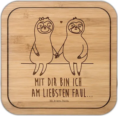 Produktbild von Mr. & Mrs. Panda Untersetzer Kork Faultier Pärchen - Transparent - Geschenk, Coaster, Liebe, Flaschenuntersetzer, faul, gläseruntersetzer, Tischuntersetzer