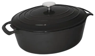 Ovale gusseiserne Auflaufform mit Deckel, 6 L, schwarz