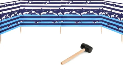 Produktbild von Garronda Strand Windschutz Sichtschutz 5m lang plus Gummihammer GAEX001 (Streifen/Haie, 5 m)