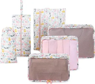 Produktbild von Famanu Kledingtassenset 6-teilig, Kofferorganizer mit Reisewürfeln - Rosa