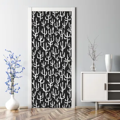 Produktbild von Dekorative Türposter Aufkleber selbstklebend Klebefolie Bemalte Kakteen 85 x 200 cm