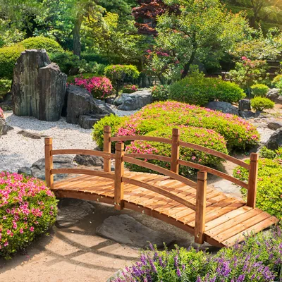 Produktbild von Gartenbrücke Tannenholz mit Geländer, Holzbrücke bogenförmig, Teichbrücke Zierbrücke Holzsteg | 185 x 72 x 58 cm | bis 200 kg | Orange