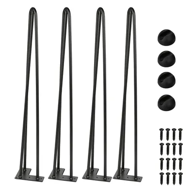 Obrázek produktu pro VINGO 4x noha do vlasů pro kutily |12mm ocel | pro konferenční stolek, skříňku, TV skříňku, noční stolek | 3 vzpěry, černá, 61 cm (24 palců)