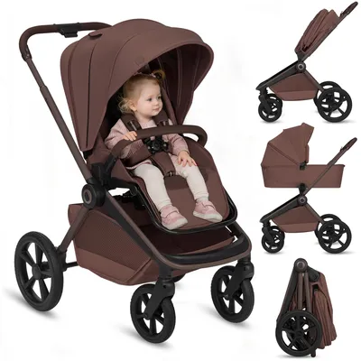 Produktbild von Lionelo Freya 2in1 Kombikinderwagen mit Babywanne und Buggy faltbar bis 22 kg PolyurethanRäder Federung XXL Liegefläche - Braun