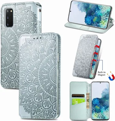 Produktbild von Handyhülle Schutztasche Case Cover Klapptache Wallet Bumper Etuis Mandala Blumen, Für Handy:Samsung Galaxy S21, Farbe:Grau