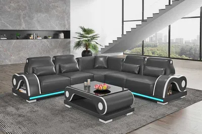 Image de Canapé D’Angle En Cuir En Forme De L Sofa Noir oderne