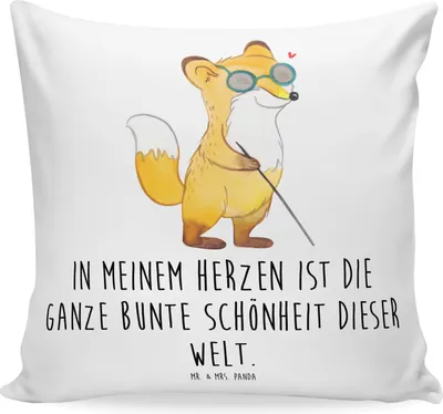Produktbild von Mr. & Mrs. Panda kuschelkissen 40x40 Fuchs Blindheit - Weiß - Geschenk, Erblindung, Sofa Kissen, Deko, Dekokissen, Sofakissen