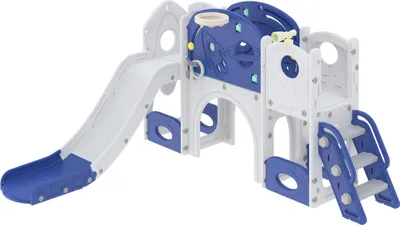 Produktbild von QEENTOE 5-in-1 Kinderrutsche für Kleinkinder, Multifunktionales Spielset mit Rutsche, Basketballkorb, Tunnel, Stauraum, Kletterleiter