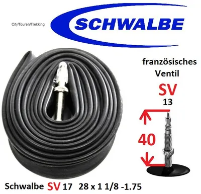Produktbild von Schwalbe Tour Trekking Fahrrad-Schlauch SV17 28x1 1/8-1,75 französisches Ventil 28/47-622/635
