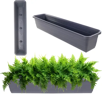 Image de KADAX Bac de balcon Pot de fleur 80cm Anthracite Bac à fleurs