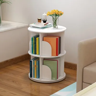 Produktbild von Drehbares Bücherregal 2 Ebenen 360° Standregal Weiß Aufbewahrung Wohnzimmer Büro