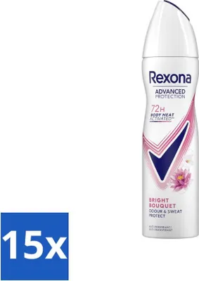 Immagine prodotto di Rexona - Deodorante Spray - Protezione avanzata Bouquet luminoso - Freschezza a lunga durata - 150 ml - Confezione risparmio - 15 pezzi