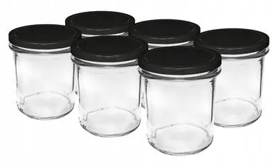 Zdjęcie produktu dla słoik prosty 346ml fi 82 z czarną zakrętką  6szt
