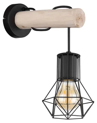 Produktbild von Wandlampe, Gitterschirm, Metall Holz, schwarz, H 32 cm