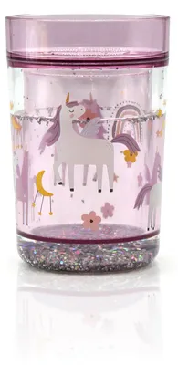 Produktbild von Becher für Kinder mit Einhorn-Motiv, in Rosa mit Glitzer-Effekt, 10,9 cm hoch