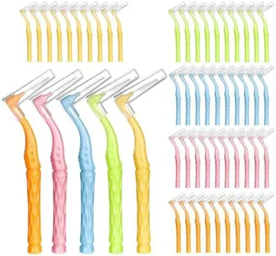 Produktbild von 100 Stück Interdentalbürsten, L-Förmige Zahnzwischenraumbürsten in 5 Größen mit Rutschfestem Griff Dentalbürsten für Zahnreinigung Zwischenräume Mundreinigung Zahnspangen (5 Farben)