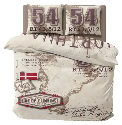 Produktbild von 4 teilige Bettwäsche 135x200 cm Mikrofaser Bettbezug Garnitur Set Karte Northward Beige Braun Rot