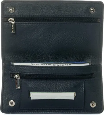 Productafbeelding van Tabaksdoos van 100% leer, donkerblauw, met 3 compartimenten, voor het opbergen van rookaccessoires