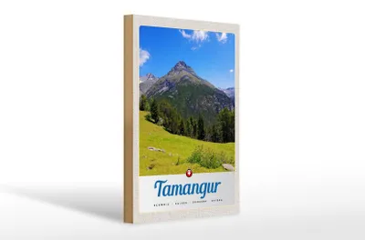 Produktbild von Holzschild Reise 20x30cm Tamangur Schweiz Gebirge Wald Natur