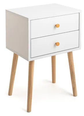 Beistelltisch weiß 40x30x62,5 cm 2 Schubladen Melamin Metallbeine