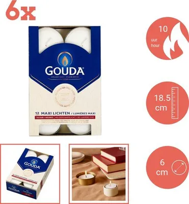Produktbild von Gouda - Maxi - Theelichten - 12 Stück pro Packung - Karton - Vorteilspackung - 72 Stück - 6 Packungen