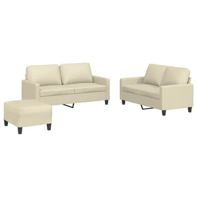 Produktbild von vidaXL 3-tlg. Sofagarnitur mit Kissen Creme Kunstleder