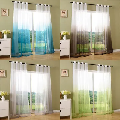 Produktbild von Schal transparent Farbverlauf Vorhang mit Ösen Gardine Voile, 1 Stück 245x140, Apfelgrün, 204202