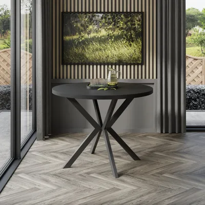 Produktbild von Runder Klapptisch EVERTON 100 cm Beine Schwarz Schwarze Molette