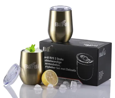 Produktbild von Bardi Edelstahl-Thermosbecher-Set, 2-teilig, doppelwandig, mit Deckel – GOLD