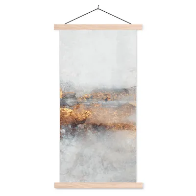 Produktbild von MuchoWow® Textilposter Nebel - Gold - Abstrakt 60x120 cm mit holzfarbenen Rahmen - Holz