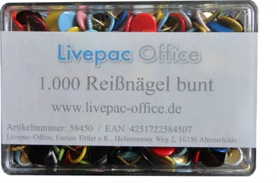 Produktbild von 1000 Reissnägel / Reißbrettstifte / Reißzwecken / Heftzwecken / bunt
