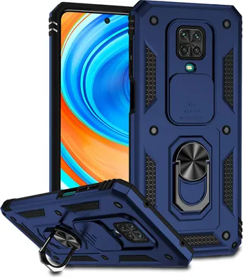 Image de Étui pour Xiaomi Redmi Note 9S/9 Pro/9 Pro Max étui double couche avec couvercle coulissant pour appareil photo et anneau de support bleu