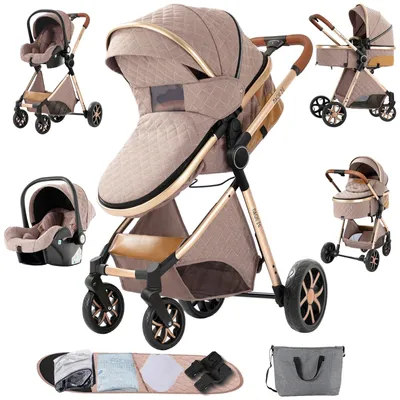 Productafbeelding van Kinderwagen 3-in-1 reissysteem met reiswieg en autostoel, lichtgewicht frame en opvouwbaar