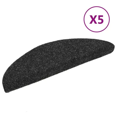 Image de Tapis d'escalier autocollants 5 pièces 56 x 17 x 3 cm Noir Demi-rond