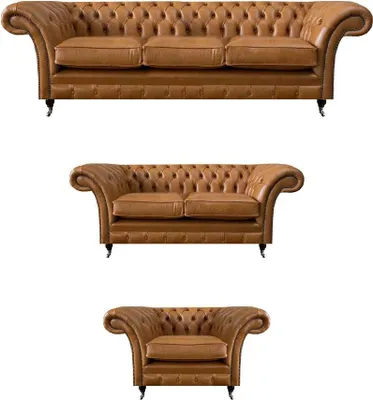 Zdjęcie produktu dla Brązowa luksusowa sofa Chesterfield zestaw 3+2+1 skórzana sofa do salonu