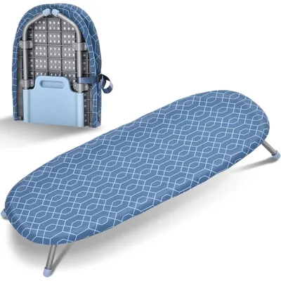 Produktbild von Klappbares Tisch-Bügelbrett 31x82cm Blau mit 2 abnehmbaren Bezügen